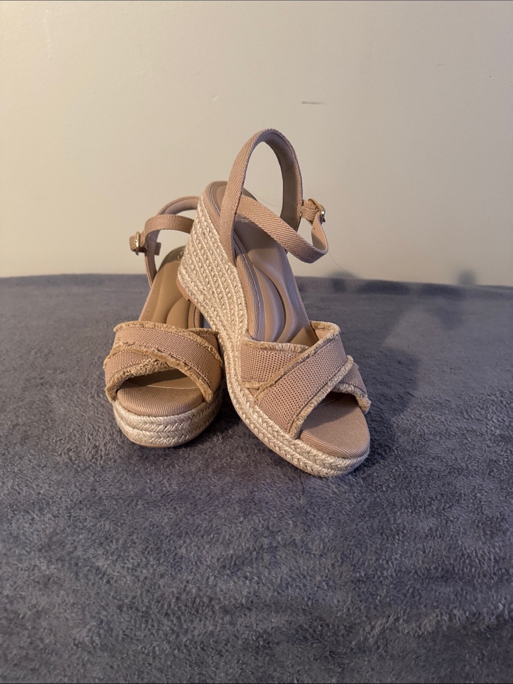 Neutral Beige Espadrille Wedge Sandals with Ankle Strap